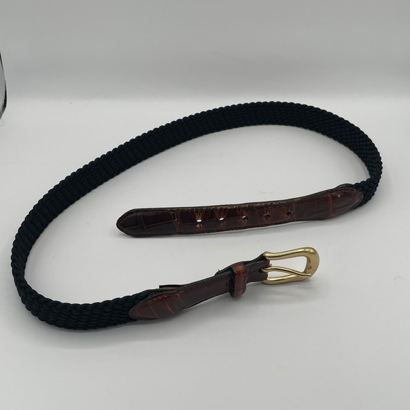 Brighton Braided Stretch Belt Croc Leather Details Gold Buckle Size 34‎ - Picture 1 of 10